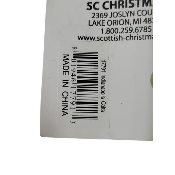 Scottish Christmas NFL Indianapolis Colts Blown Glass Ornament Blue Jersey 6"New - Picture 8 of 9